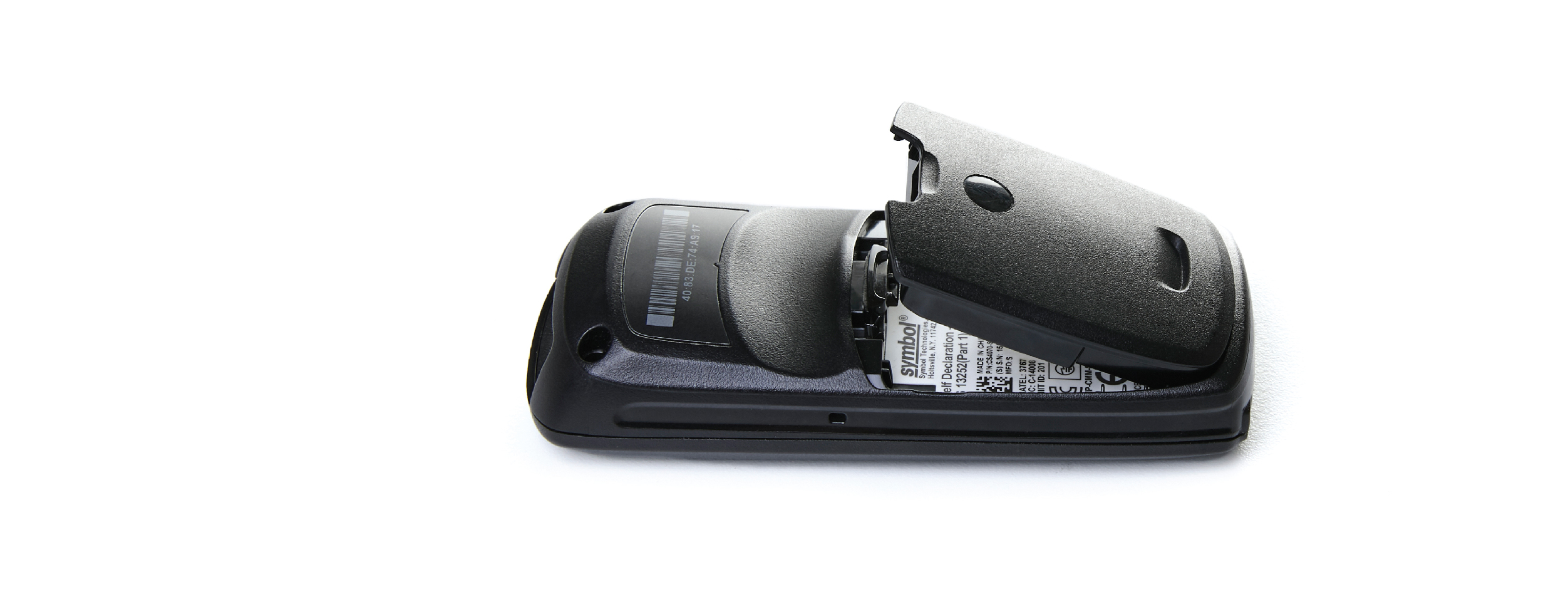 Battery being inserted into barcode scanner.