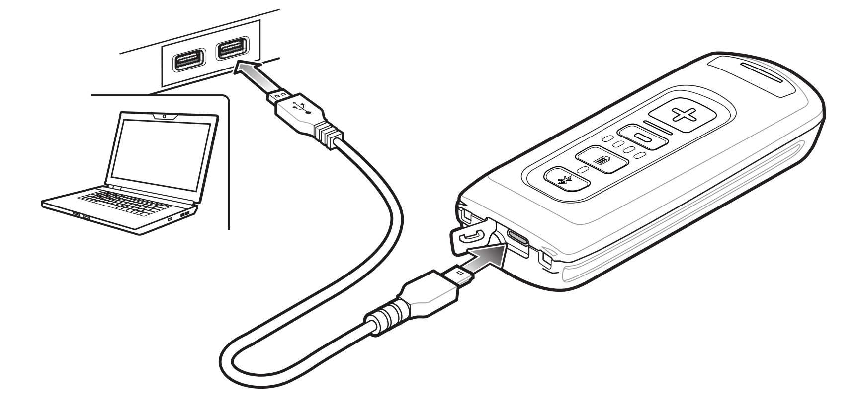 Illustration of barcode scanner being plugged in.