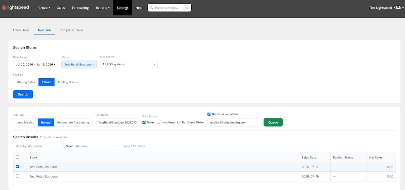 L’onglet Nouveau travail avec les sections Rechercher des boutiques et Résultats de recherche.
