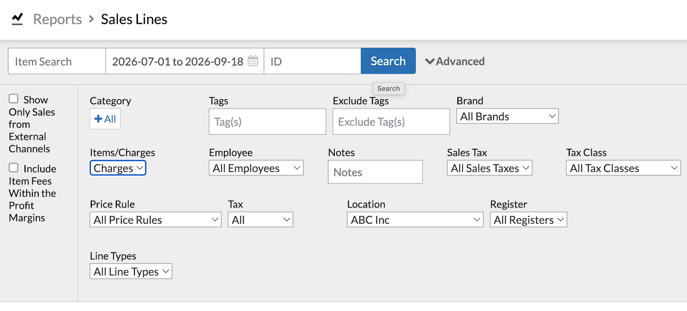 Lines page showing Search button.