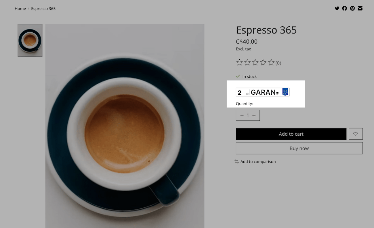 Product page with GARAN label highlighted.