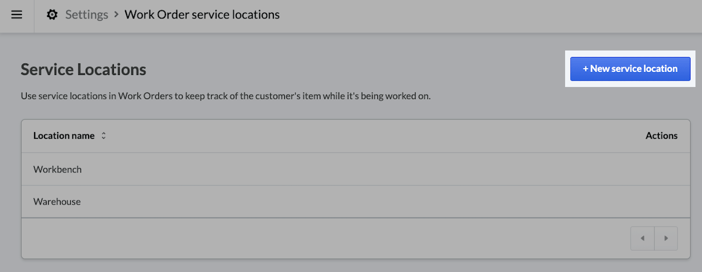 New service location button highlighted.
