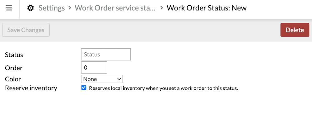 New work order status page.