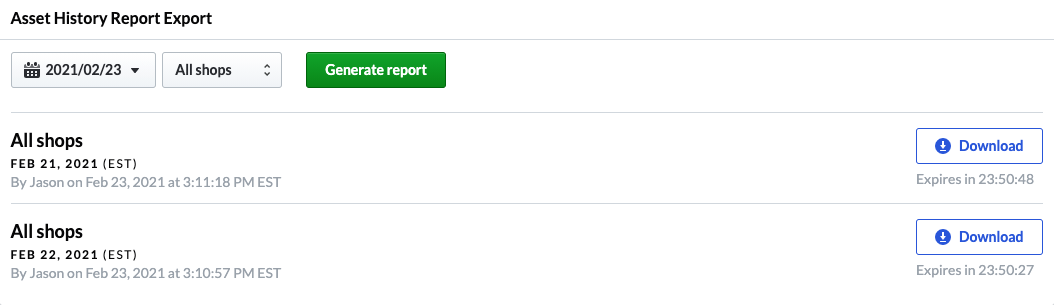 Options to Download reports.