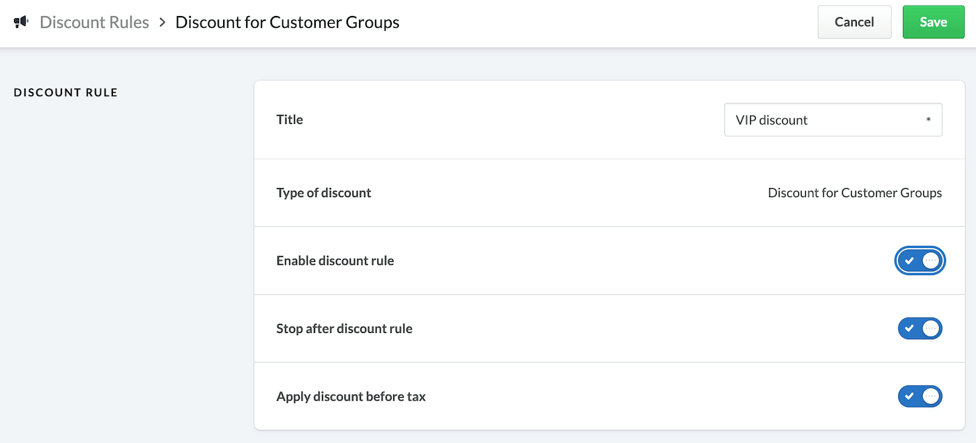 Enable discount rule toggled on.