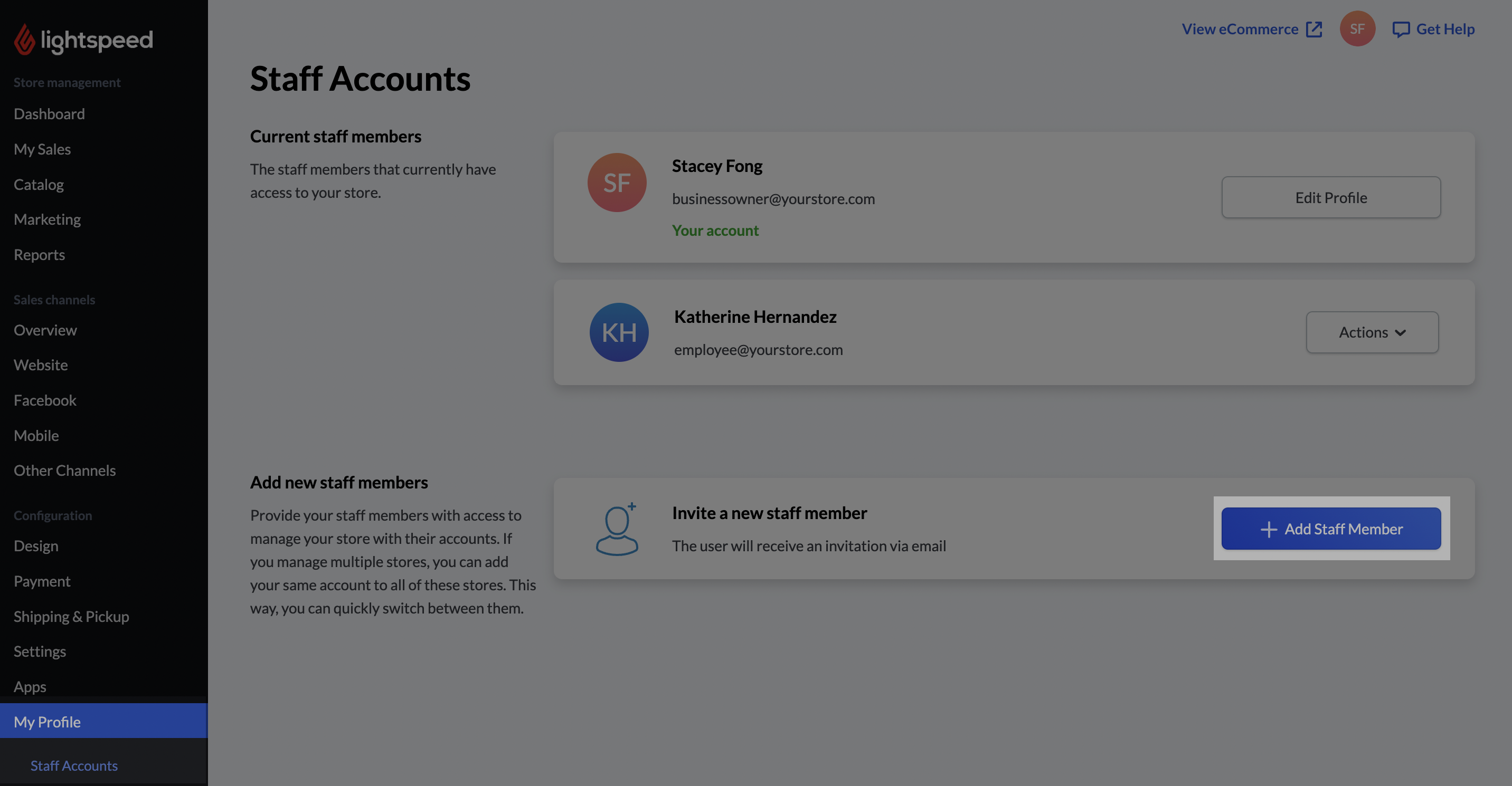 Add Staff Member button highlighted.