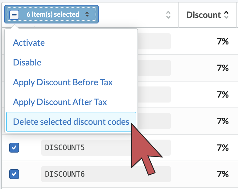 Shows an arrow hovering over the bulk delete option.