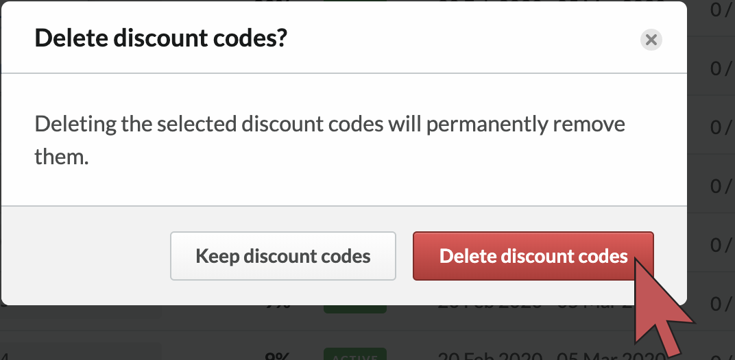 Shows an arrow hovering over the confirm bulk delete button.
