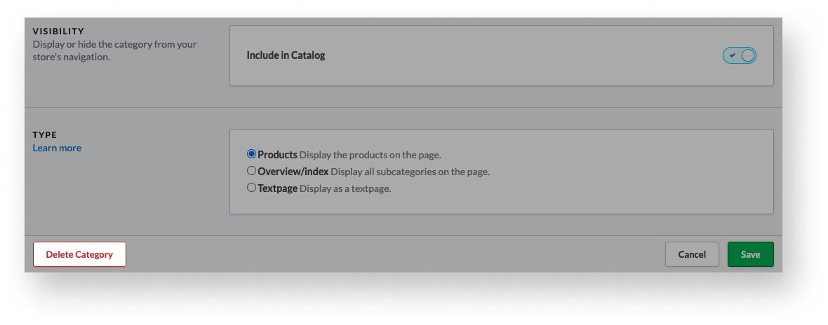 Delete category button.