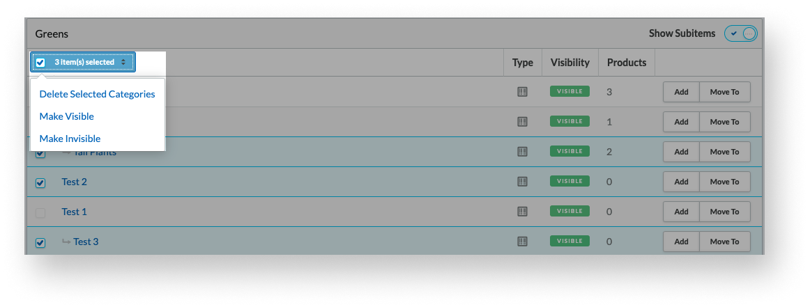The category visibility dropdown.