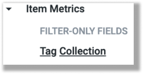 The Item Metrics section displaying the Tag Collection filter.