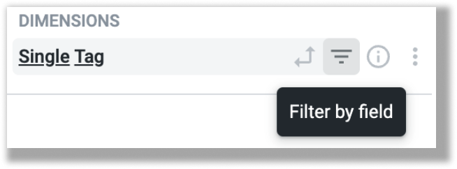 Dimensions section displaying the Single Tag option and Filter button.